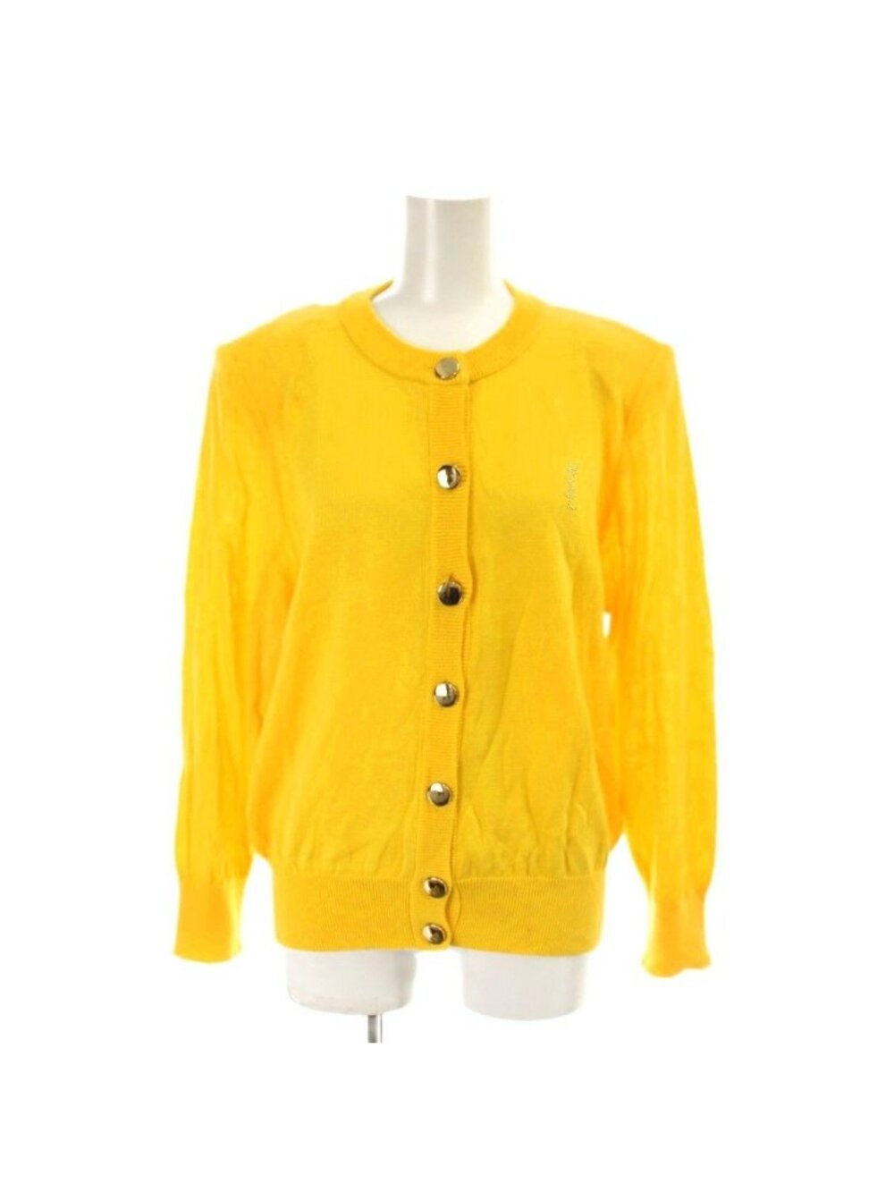 Saint Laurent Cardigan M Yellow Shoulder Pad Logo Embroidery Round Neck Long
